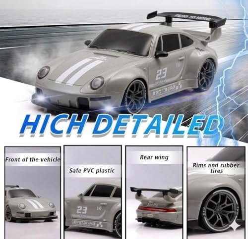 Image of Royal Cellar RC Drift Car 1:24 Scale 4WD | 20KM /H High-Speed Remote Control Car with LED Lights | 2.4GHz Rechargeable Drift Racing Car with Extra Tires & Cones | Gift Boys & Girls (POR)