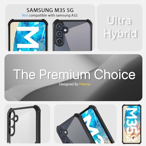Image of Pikkme Ultra Hybrid Back Cover for Samsung Galaxy M35 5G | Raised Edges |Crystal Clear Transparent | Full Camera Protection Bumper Case (Black)