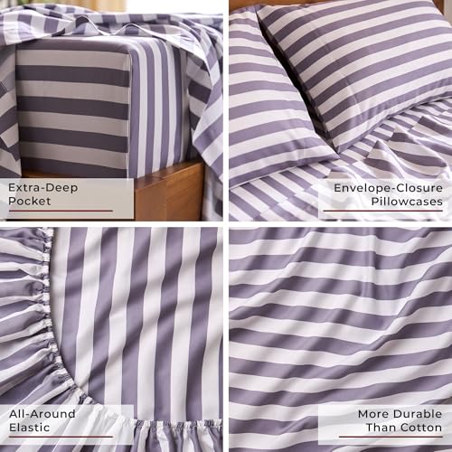Image of Mellanni Full Sheets Set - 4 PC Iconic Collection Bedding | Hotel Luxury, Extra Soft, Cooling Bed Sheets - Wrinkle, Fade, Stain Resistant (Full, Oxford Stripe Hazy Lilac)