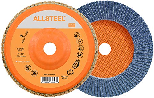 WALTER 15W706 ALLSTEEL Flap Disc [Pack of 10] - 60 Grit, 7 in. Grinding Disc for Heavy Deburring, Blending, Fillet Welds