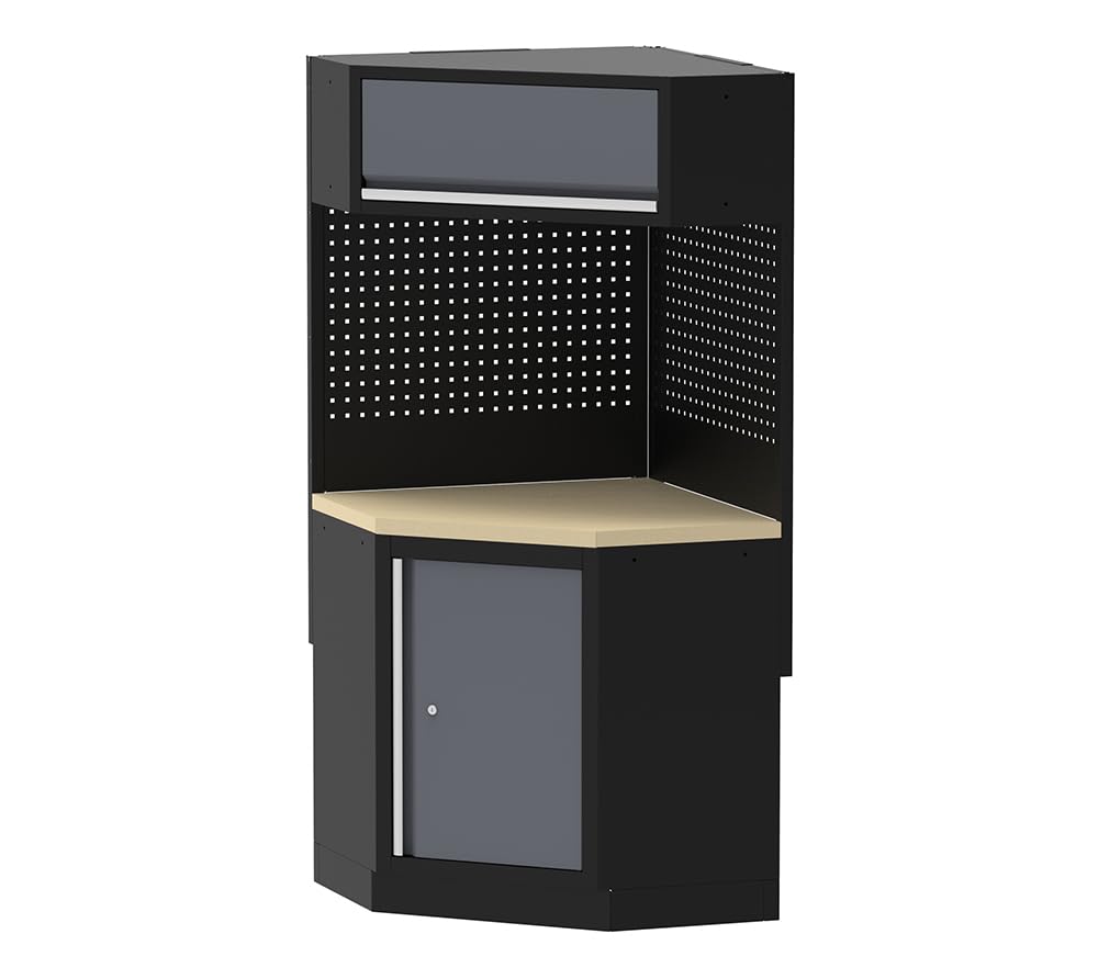 Werkstatteinrichtung Apollo Eckschrank 86x46x200 cm Schwarz Stahl