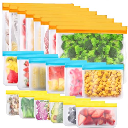IDEATECH Sacs Congélation Réutilisables Zip sans BPA Lavables Silicone | 20 Pièces Grande Capacité, Lot De Sacs Congélation Réutilisables Extra Large, Étanches, Pour Aliments Et Repas De La Famille