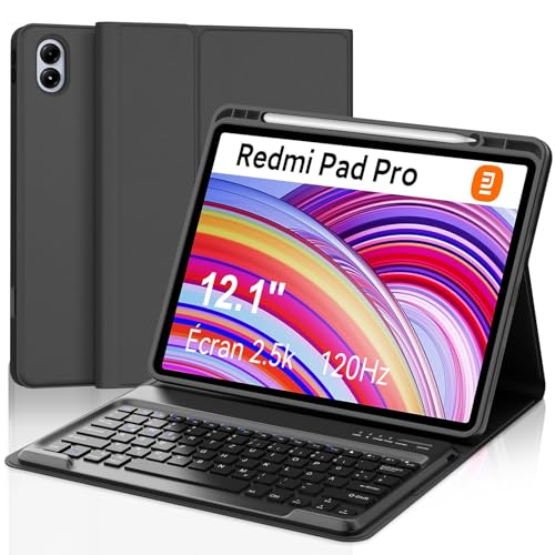 Xiaomi Redmi Pad Pro 12.1 Tastatur Hülle - Xiaomi Pad POCO 12.1 Zoll 2024 Magnetisch Abnehmbarer Tastatur mit QWERTZ Layout Hülle mit Stifthalter für Xiaomi Pad POCO / Redmi Pad Pro 12.1 Schwarz