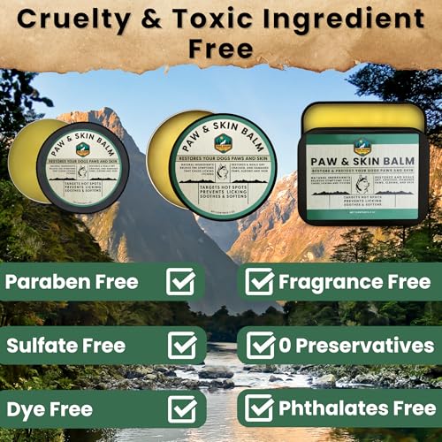 Trail Hound Dog Paw Balm – Natural Dog Paw Protector for Dry, Cracked Heels – Soothes Itchy Skin, Lick-Safe Paw Soother for Dogs – Nose Balm for Dry Snout & Paws, Softens & Repairs – 3oz