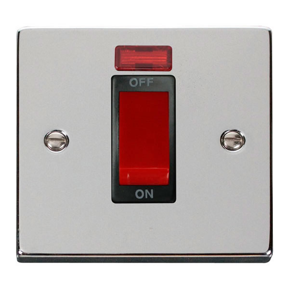Polished Chrome 1 Gang Size 45A Switch with Neon - Black Insert