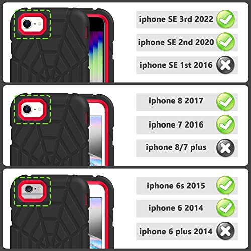 Grifobes for iPhone SE 2022/2020 Case, for iPhone 8/7 / 6 / 6S with [2Pack] Tempered Glass Screen Protector, Heavy Duty Shockproof Protective iPhone SE 3rd/2nd Generation Cover 4.7" Black+Red by Grifobes - Image 2