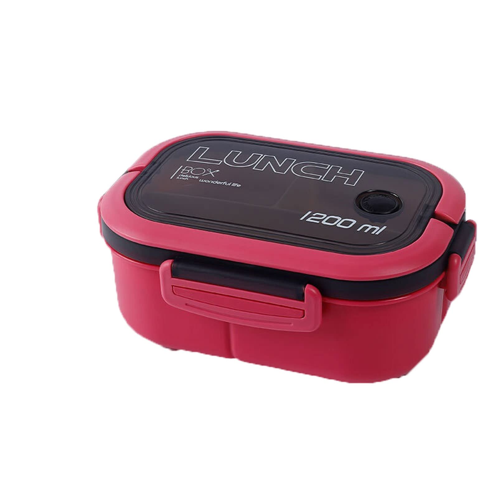 JINGYAN Boîte à bento Lunch Box Layers Grids Office Worker Microwave Hermetic Bento Box Outdoor Picnic Fruit Food Container with Fork Spoon(Red)