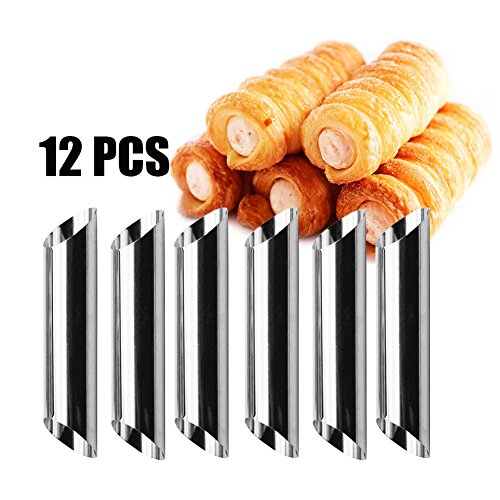 Mlec Tech Moule Cannoli Lot de 12(125 mm x 25 mm) Moule Pain Moule Tube Croissant Fabrication en Acier Inoxydable Moule Traditionnel Moules Pâtisserie Moule pour Cuisine