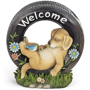 VP Home Chillaxing Welcome Puppy Dog Solar Powered LED Garden Light Welcome Chillax Puppy Statue Outdoor Funny Figurine Decor for Patio, Yard, Lawn