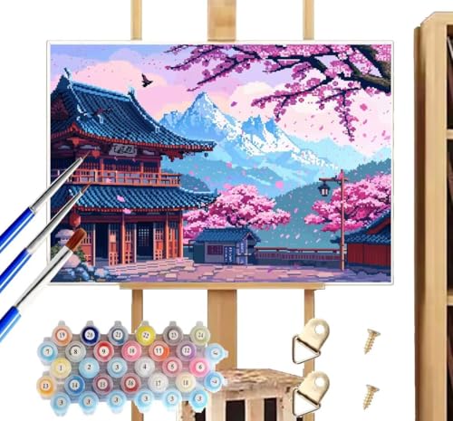 Donpeer Dipingi con i Numeri per Adulti Giappone, Kit Pittura Colorare con i Numeri con Pennelli e Pigmento, Painting by Numbers Hobby Passatempo per Adulti, Decorazione Casa Paesaggio 30x40 cm R986