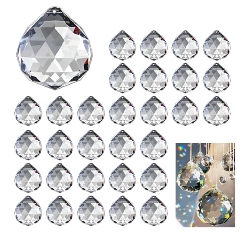 WWYSSZ 30 Pezzi Sfera di Cristallo Prisma Ciondolo, 20mm Prisma