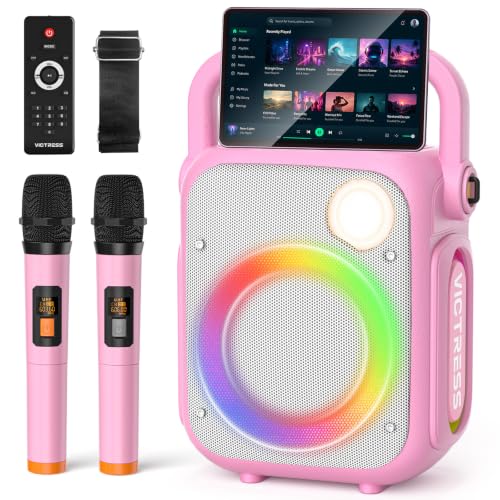 Image of Karaoke Machine for Adults Women Girls with 2 Mics,GuitarMode,Pink