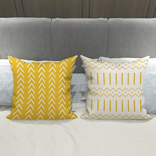 Modern Sofa Throw Pillow Cover, Decorative Outdoor Linen Fabric Pillow Case For Couch Bed Car 45X45Cm (Yellow, 18X18,Set Of 4) #TOP3