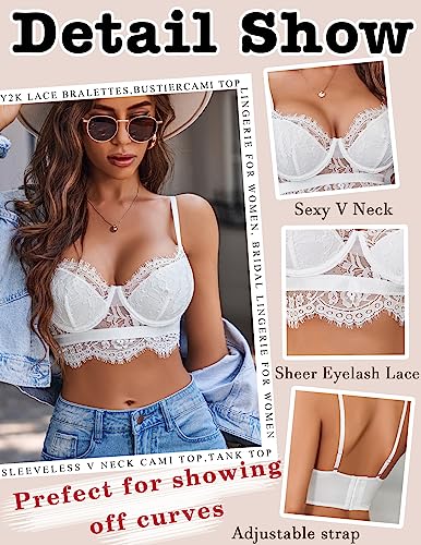 Image of Avidlove Lace Bralettes for Women Y2k Strap Bustier Cami Top V Neck Camisole Lingerie