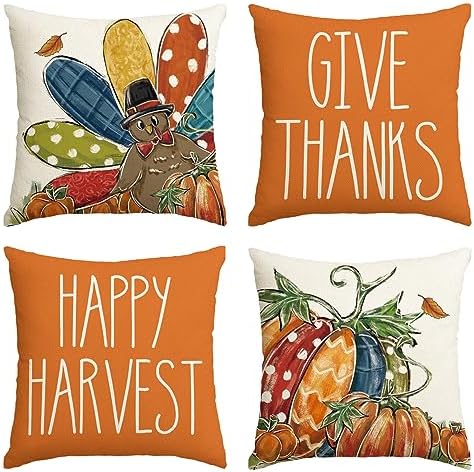 AVOIN Fall Pumpkin Throw Pillow Cover 18x18 Inch - Black Cat Autumn Thanksgiving Decor