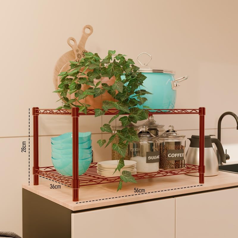 Image of 2-Shelves CounterTop Heavy Duty Steel Storage Rack | Multipurpose Shelving Unit for Kitchen, Home & Utility