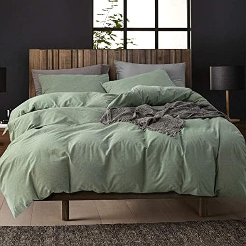 ECOCOTT Sage Green Duvet Cover Full Size - 100% Washed Cotton Durable Soft Comfy Duvet Cover Set, 3 Pieces Duvet Cover with Zipper Closure (Sage Green, 80''x90'')