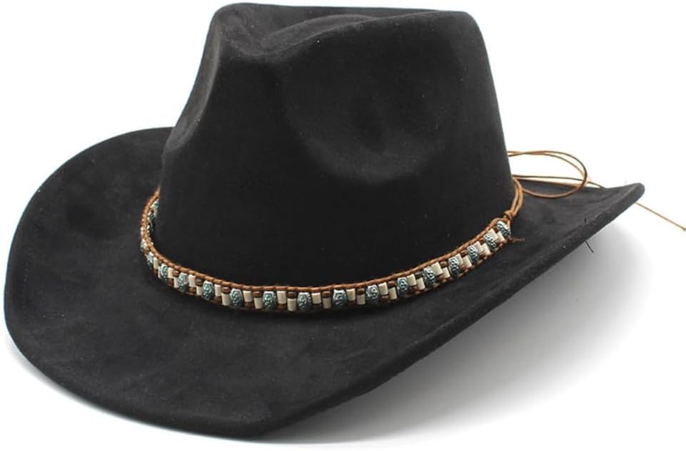 Western Fedora Hat with Studded Band, Black, Wool Felt, Wide Brim