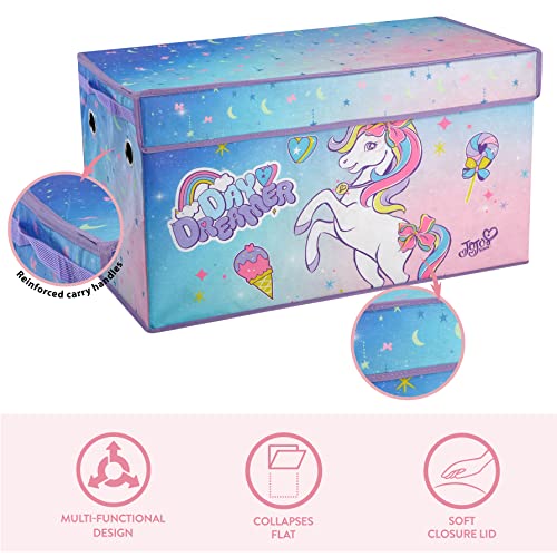 Image of Idea Nuova JoJo Siwa Unicorn Bow Day Dreamer Collapsible Children's Storage Trunk, Durable with Soft Lid, 28.5 inchx14.5 inchx16 inch