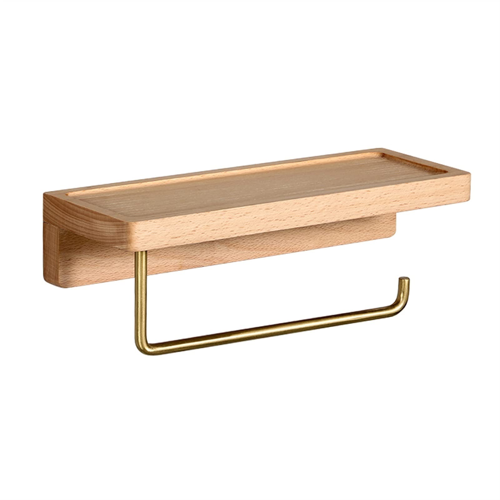 Creative Wooden Paper Towel Roll Holder and Dispenser with Shelf - Wall Mounted Organizer Rack for Kitchen Accessories(B)