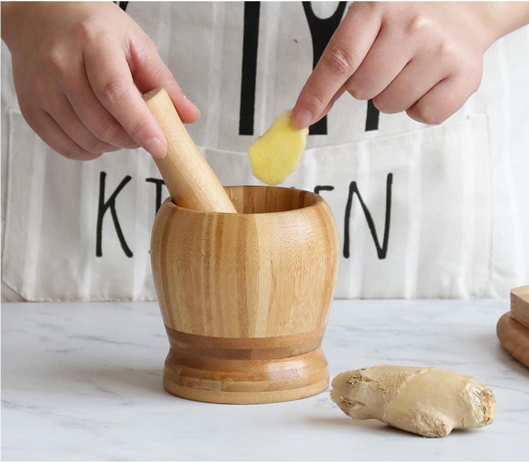 Wooden Mortar and Pestle Set, Grinding Bowl, Mixer Manual Mashing Bowl Seasonings,Guacamole Bowl Shell Garlic Pepper Press Mincer Grinder Crusher Mix Kitchen Tool B