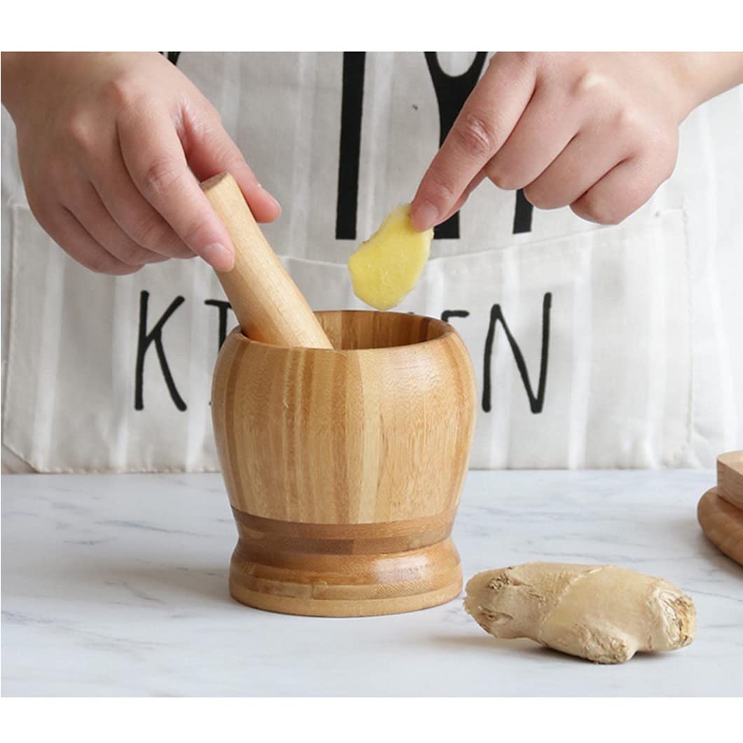 Wooden Mortar and Pestle Set, Grinding Bowl, Mixer Manual Mashing Bowl Seasonings,Guacamole Bowl Shell Garlic Pepper Press Mincer Grinder Crusher Mix Kitchen Tool B