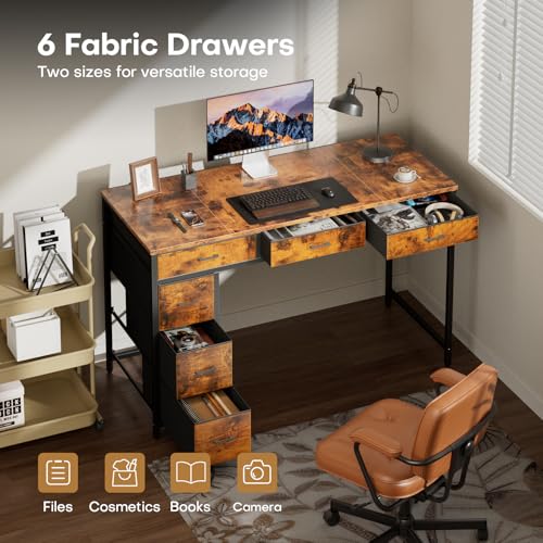 HLDIRECT 47" Computer Desk with 6 Drawers, Home Office Desk with Large Storage for Home Office,Gaming,Writing Study,Work (Brown) - Image 5