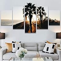 SIGNWIN 5 Panel Canvas Wall Art Palm Tree for Home Decorations Ready to Hang - 60