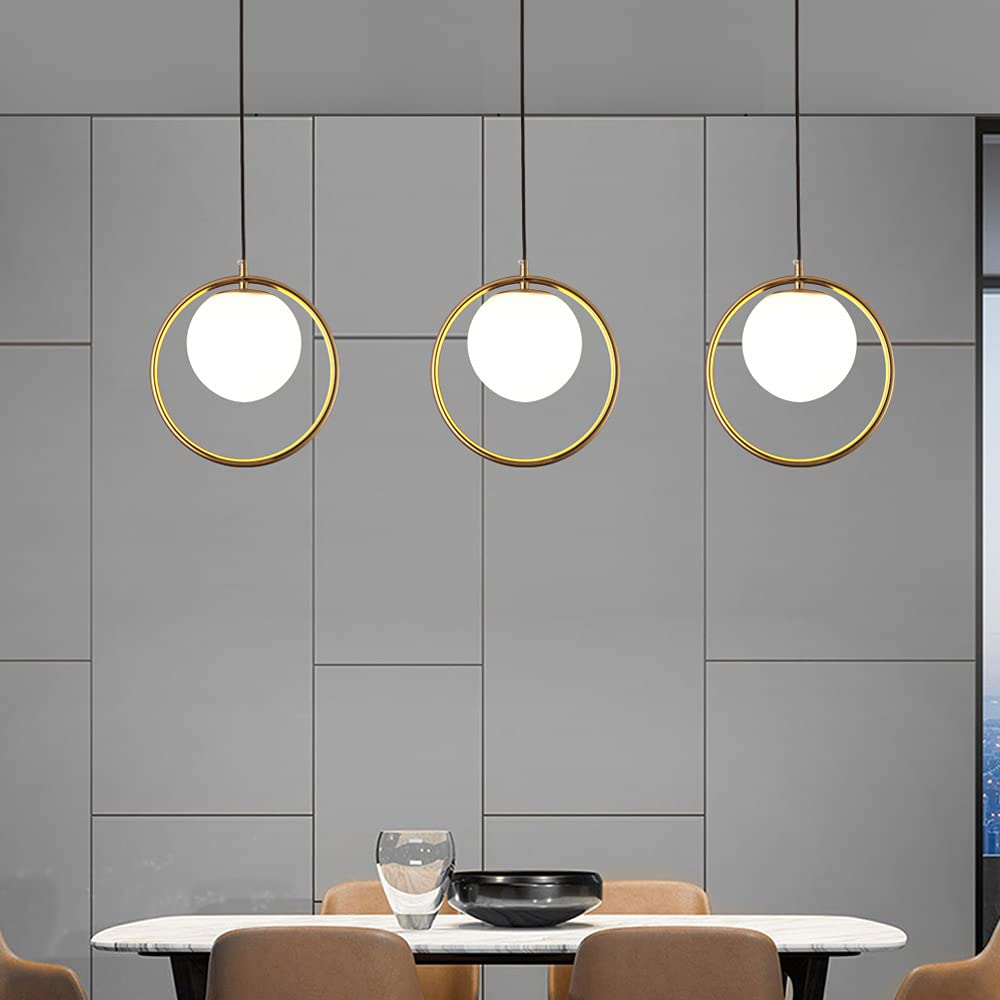 Lampada a sospensione moderna a globo a 1 luce, lampada a in vetro bianco con paralume, lampadario retrò di metà secolo, for soggiorno, camera da letto, sala pranzo