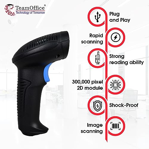 Image of Team Office Wireless Barcode Scanner | 1D 2D with 2.4GHz USB Nano Receiver and Bluetooth | Handheld All Types of Barcodes and QR Code Scan | Useful for Supermarket, Retail Stores, Warehouses