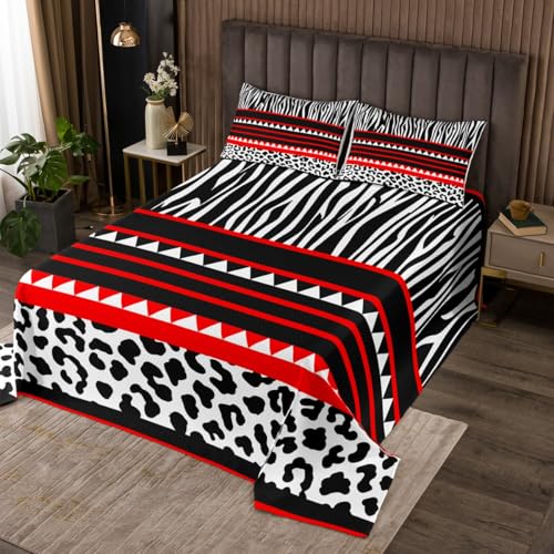 jejeloiu Boys Girls Red Geometric Stripes Quilted Coverlet Twin Size, Geometry Coverlet Set Stripe Line Bedspread Kids Teens Bedroom Decor 2Pcs