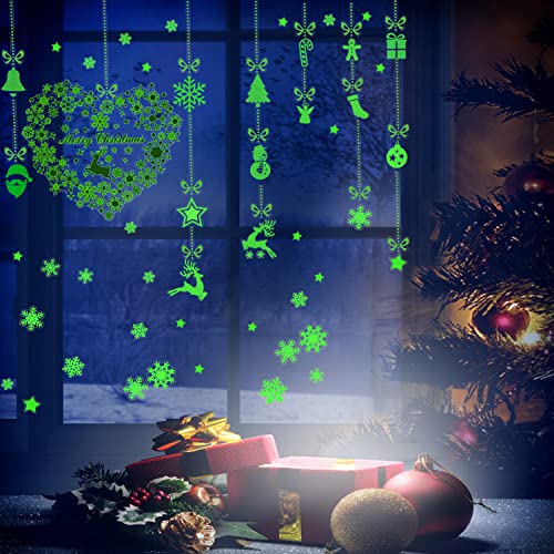 Bilnny Christmas Snowflake Window Decal Stickers For Glow In The Dark, Decorations Holiday Snowflake Santa Claus Reindeer Decals For Party, Perfect Gifts For Kids Bedding Room Qt1-2(2 Sheets) #TOP7