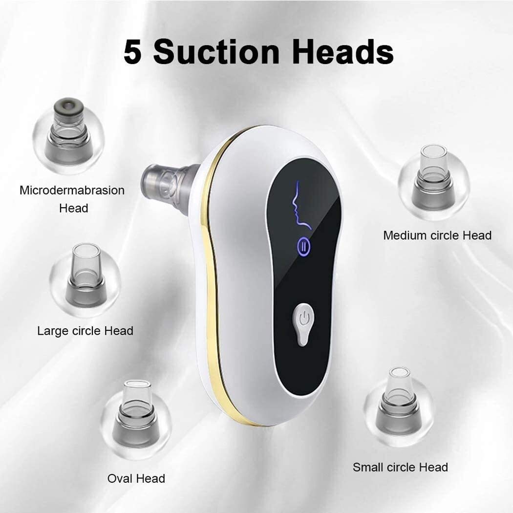 Removedor de cabezal Blackhead Poro Vacuum - Herramienta de succión del limpiador de poro facial recargable USB con la pantalla de succión LED 5 sondas de succión reemplazables para toda la piel