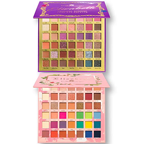 UÂ·SÂ· COLOURS Elizabeth Makeup Eyeshadow Palette 2 Pcs 42 Colors Blendable Pigmented Glitter Metallic Matte Shimmer Pop Colors Eye Shadow Powder Cosmetics (Neon Pink + Passion Purple)