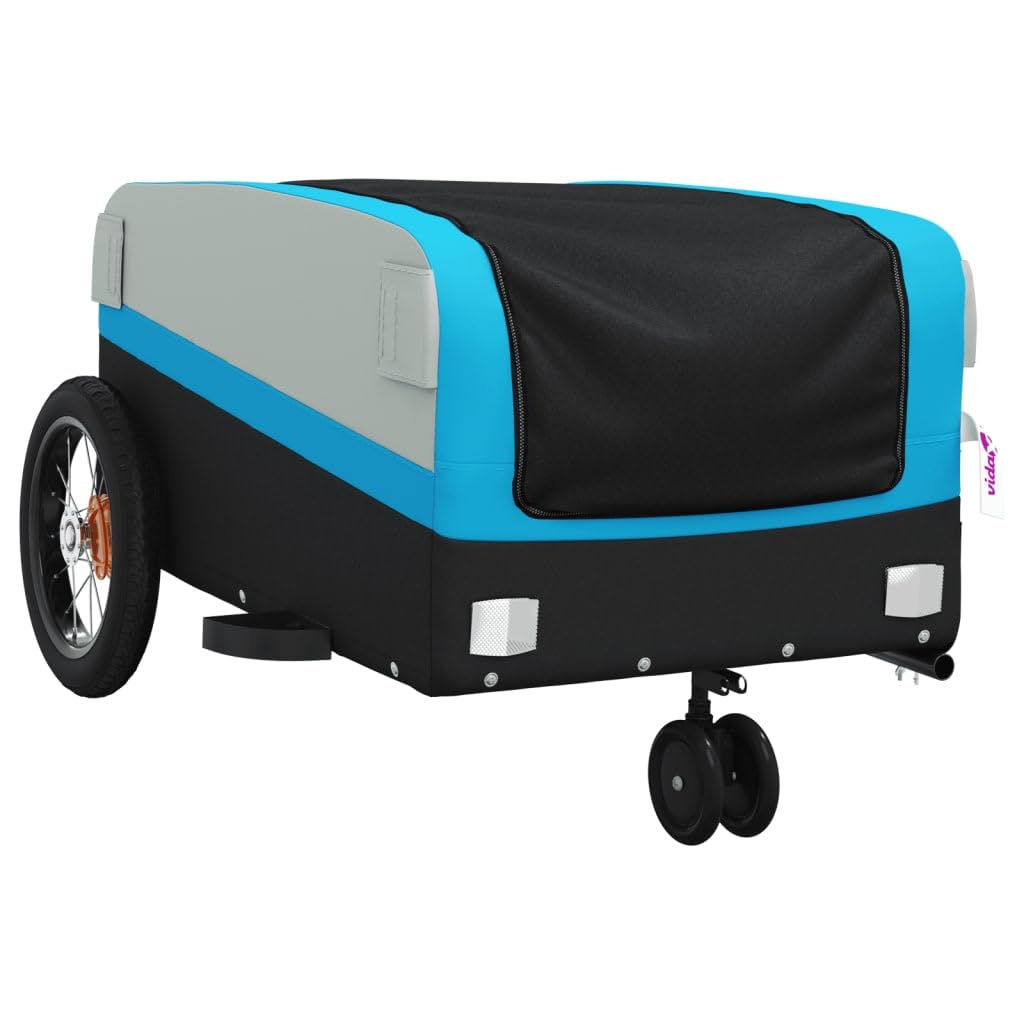 Fahrradanhänger Schwarz aus Eisen mit Tragkraft, x 52,5 x 42, mit Sicherheitsflagge, faltbar für Transport von Gepäck, Lasten, Hunde, Kinder, Outdoor und Alltag