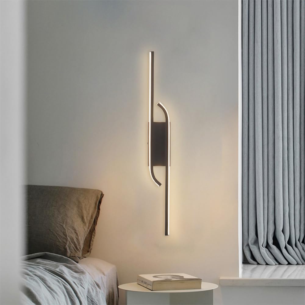 Lámpara de Pared Moderna LED Negra para Baño Aplique de Tocador Lámpara Lineal de Metal para Montaje En Pared Tira Larga para Sala de Estar Dormitorio Pasillo Escalera