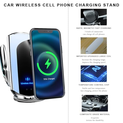 MUQIDA Wireless Car Charger, 15W Fast Charging Air Vent Mount Auto-Clamping Phone Holder, Automotive Electric Induction Charger 360° Rotating Magnetic Vent Mount Bracket for Smartphones (Silver) - Thumbnail 3