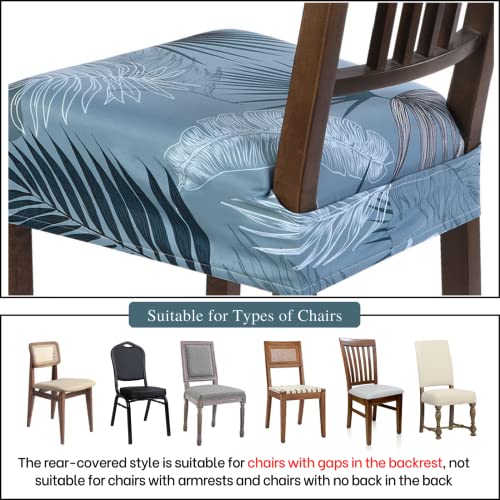 Image of SearchI Dining Chair Seat Covers Set of 6, Rear Covered, Blue Foliage