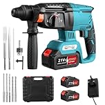 Victoam 1500W 0-5500RPM SDS-Plus 2.8J Cordless Drill, 4 Functions Rotary SDS Plus Hammer Drill, LED Light with 2 x 3.0Ah Battery, 5 Drills & Carry Bag for Concrete Masonry Stones Cement