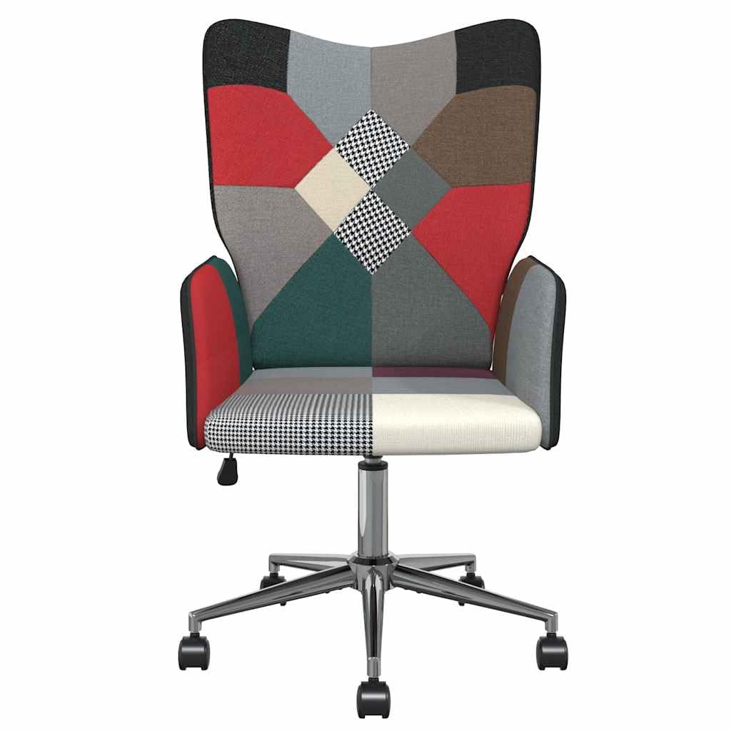 Sillón de relax de tela de patchwork con acolchado de espuma, regulable y giratorio, sillón de salón con ruedas, diseño moderno, 61,5 x 69 x (94,5-102) cm, cómodo sillón tapizado