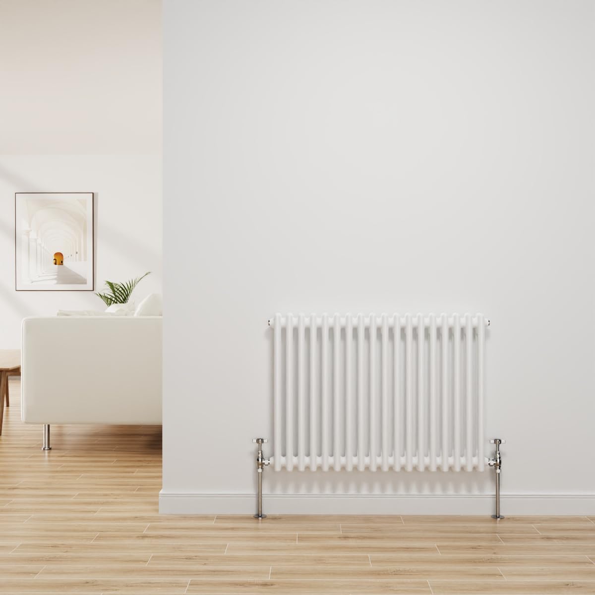 Nrg Gloss White Traditional Radiator Cast Iron 2 Column Horizontal Central Heating Bathroom Radiators 600X830mm