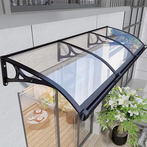 Toldo para Entrada Puerta, toldo Exterior policarbonato, toldo Ventana de aleación Aluminio, marquesina para Puerta, con Soporte metálico, para protección Solar, UV y co(Transparent,39x59in)