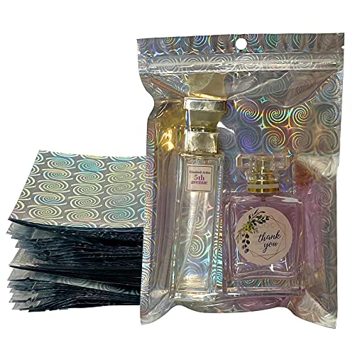 100PCS Holographic Foil Pouch Bags 5.5x7.8in, Spiral Pattern Resealable Smell Proof Mylar Bags Holographic Zip Lock Bags For Food Storage Candy Wrap Jewelry Lip gloss