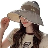 Sun Visor Chin Strap Packable Wide Brim UV Protection UPF Beach Golf Hats Women (Beige)