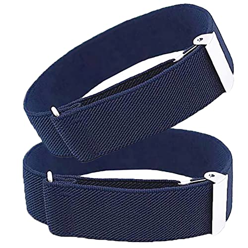 Chendvol 2 Pieces Mens and Womens Elastic Armbands Adjustable Shirt Garter Sleeve Holders (Navy Blue)