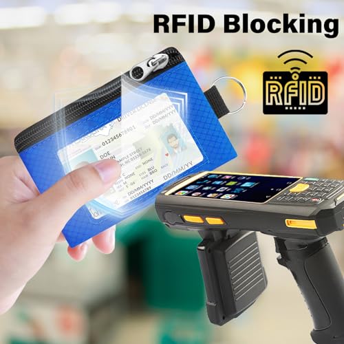 Image of Minimalist RFID Wallet with Lanyard, Multi-Functional ID Case with 2 Zipper Pockets and Key Chain for Men and Women, Tactical Badge Pouch Cards Holder, Coin Purse for Travel Sports-BK+DBU