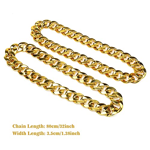 Hip Hop Chunky Gold Chain 2 Pack,32 Inch Plastic Gold Necklace 80s 90s Punk Turnover Necklace Men Costume Accessory for Party Costume Class Bar…2