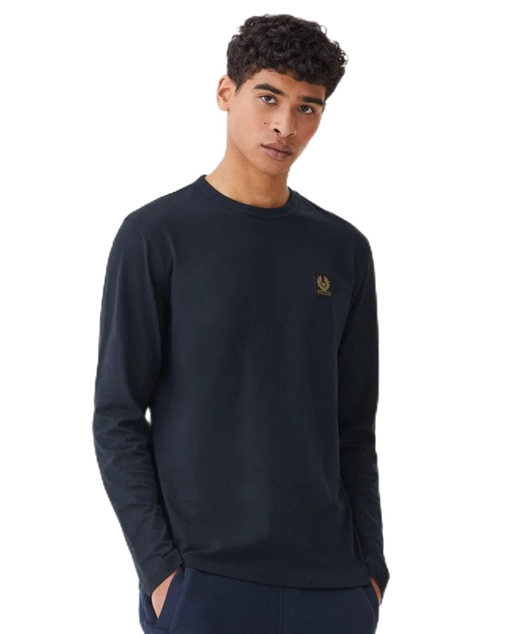 Belstaff Mens Long Sleeved Chest Patch T Shirt XL Dark Ink