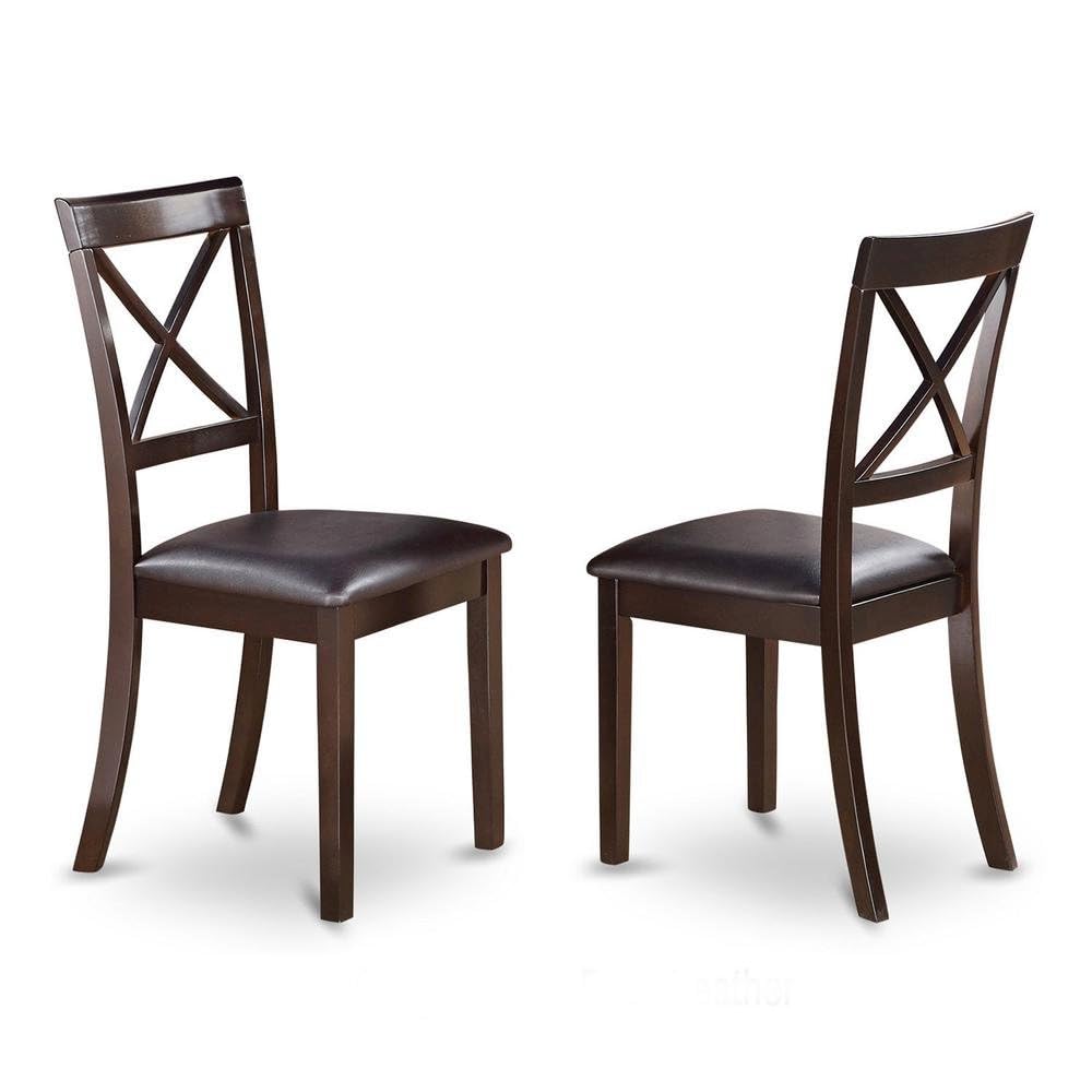 Solid Wood X-Back Dining Chairs with Faux Leather Upholstered Seat by Furnifact – Wood, Brown, Pack of 2