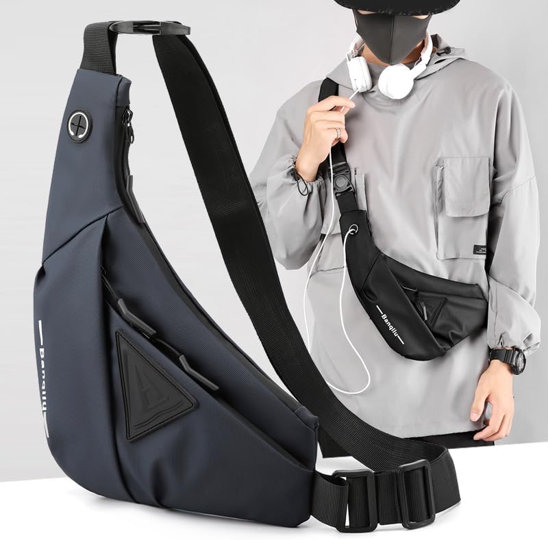 Small Sling Crossbody Bag for Men, Lightweight Anti-theft One Strap Casual Chest Bag Slim Backpack for Outdoor Walking Trip Hiking Biking Navy Blue - Image 9